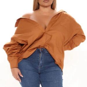 Fashion Nova Oversized Orange Puff Sleeve Top